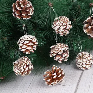 Decoração de Natal em pinha de 3 cm 4 cm cor natural tingida borda branca pinha seca natural