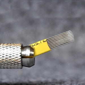 Bingyuanes — aiguilles de <span class=keywords><strong>tatouage</strong></span> en acier inoxydable à Double rangée inclinée, outil à <span class=keywords><strong>main</strong></span> pour le perçage des sourcils et du Micorblading, avec boîtier jaune - Product Image 3