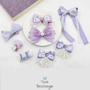 Purple Lace Bow Girl Hair Accessories Card Headwear Sweet Style 7.8in Large Bow Hair Accessories