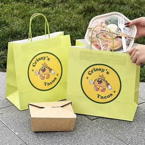 Custom Recyclable Restaurant Taco Food Delivery Bag Fastfood Takeout <b>Paper</b> Bag Kraft <b>Paper</b> Bags Packaging for Food Takeaway - Product Image 2