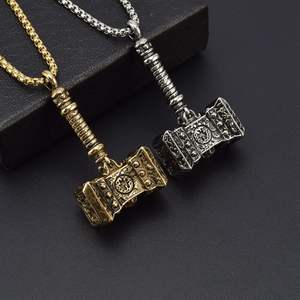 Collar de acero inoxidable personalizable con forma de hacha y Lobo, joyería masculina, estilo hip hop, punk, plateado, celta - Product Image 4