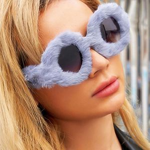 Nouveauté, lunettes de soleil personnalisées avec logo, en fourrure douce, en velours, pour soirée, lunettes de soleil surdimensionnées, rondes, en peluche, pour femmes - Product Image 2