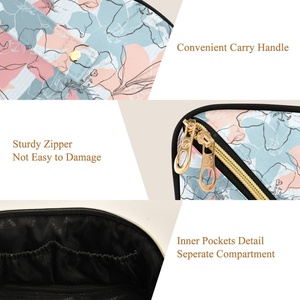 Pochette de maquillage personnalisée en microfibre avec fermeture éclair, imperméable, portable, pliable, grande, pour voyage, motif floral, sac cosmétique personnalisé avec logo - Product Image 4