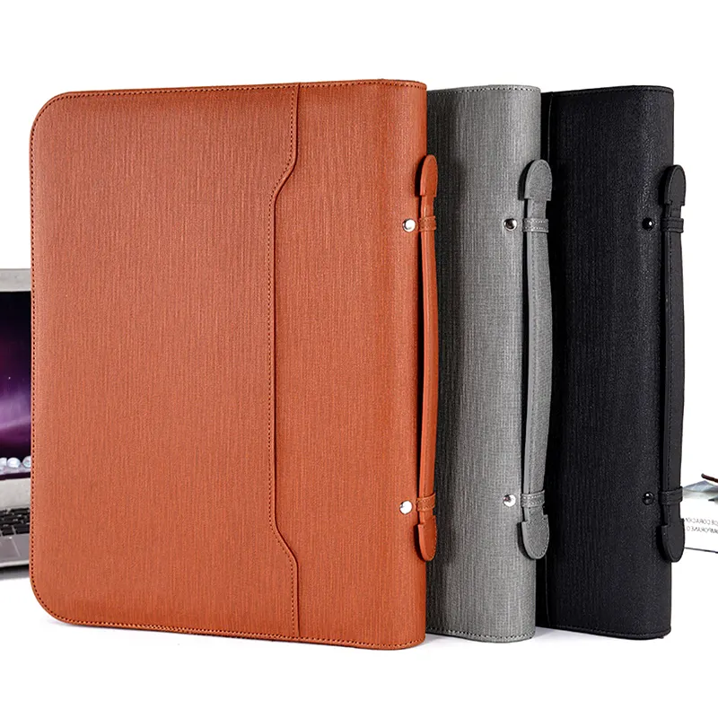 Hot Sale a4 Business Leather Folder With Pen Holder and Card Sleeves Document Meeting Organizer Portfolio Folder