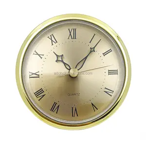 金色金属表盘罗马数字，带金色框架时钟插件90毫米塑料钟头水晶礼品时钟插件