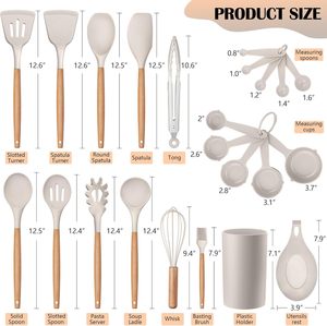 Juego de utensilios de cocina de silicona de 33 piezas personalizados con mango de madera, espátula mezcladora antiadherente - Product Image 2