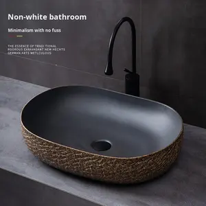 Lavabo ovale en céramique pour comptoir, artistique et créatif, style vintage, pour extérieur, salle de bain, hôtel, balcon, usage domestique - Product Image 1
