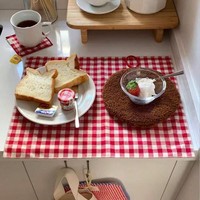 Set de table et serviette rectangulaires en coton à carreaux rouges, polyvalents, classiques et résistants à la chaleur