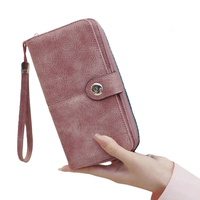 Tas wanita kulit PU sintetis, dompet panjang wanita, kulit PU sintetis, dompet uang, dompet tali pergelangan tangan untuk wanita