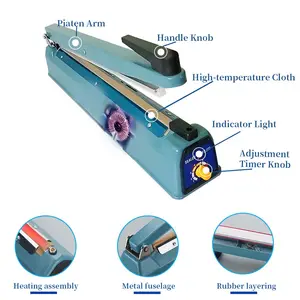 Máquina profissional de selagem de sacos plásticos, mini máquinas de selagem lateral e química de fábrica, seladora térmica manual com cortador