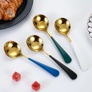 Fancy Decorating Colorful pink Wedding <b>Dinner</b> Titanium Copper Metal Gold Serving Soup Spoon <b>Set</b> Dessert - Product Image 1