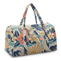 Sac de voyage matelassé promotionnel à imprimé tropical hawaïen avec fermeture éclair, poignées et bandoulière