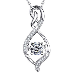 Ciondolo con diamante a taglio brillante rotondo in oro bianco per donna, stile romantico da fidanzamento - Product Image 1