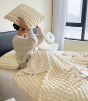 Plaid lourd et chaud en fausse fourrure de lapin, couleur beige crème unie, 100% polyester, anti-bactérien, pour canapé et lit