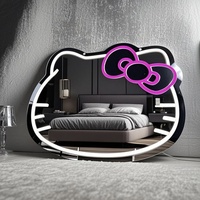 Miroir de maquillage LED néon miroiré transfrontalier, miroir décoratif mural Hello Kitty, économe en énergie, facile à installer
