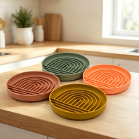 Bol de nourriture pour chien et chat en silicone à rainures rondes arc-en-ciel, enrichissement alimentaire, bol de nourriture lente pour chien