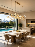 Lustre LED personnalisé, moderne et luxueux, avec décoration en feuilles de ginkgo en céramique, long luminaire suspendu pour l'éclairage de la salle à manger