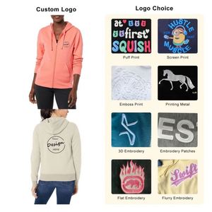 Fabricant 400g 100 coton épais imprimé chaud fermeture éclair Boxy fermeture éclair blanc épais sweats à capuche pour femmes vêtements - Product Image 2