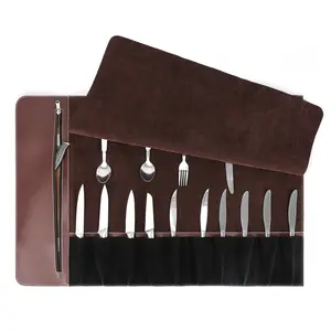 Protetor de faca portátil para cozinha, ferramenta de cozinha, faca, transportador de talheres, couro, bolsa de rolo