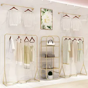 Gold metal stainless steel  store furniture clothes baby shop clothing garment display rack
