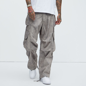 KingSen Men's Vintage Wash Cargo Baggy Pants Casual Loose Fit Tie-Dye <b>Trousers</b> Multi-Pocket Wide Leg <b>Drawstring</b> Streetwear - Product Image 1