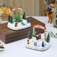 Boîte à musique rotative lumineuse, décorations de Noël, scène de neige, cadeau créatif, décorations de fenêtre