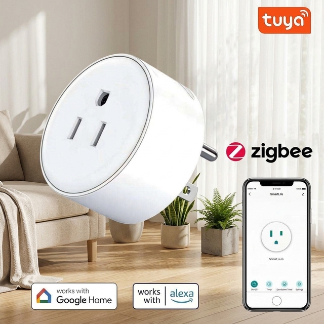 10A  Smart Plug Tuya Zigbee  for Alexa Google App Control No Hub Required Smart  Plug with Socket for Home