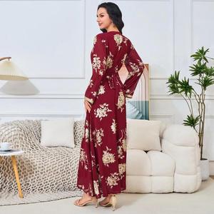 Nueva Djellaba Musulmana de Verano para <span class=keywords><strong>Mujer</strong></span>, Abaya Bordada con Cuentas Doradas y Mangas Largas - Product Image 4