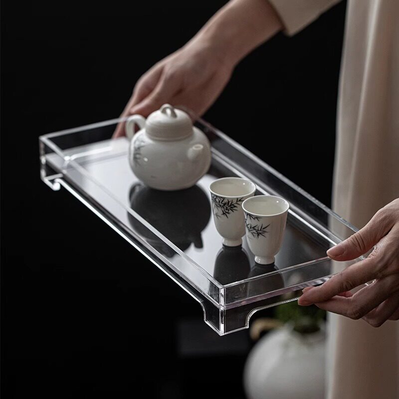 Bandeja de té rectangular transparente de acrílico de 5 mm de espesor