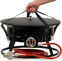 Brasero à gaz moderne avec pierres de lave, en acier inoxydable, portable, pour l'extérieur, avec couvercle, pour le camping et la grillade, 12 kW