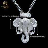 Pendentif Hip Hop Éléphant Réaliste en Argent 925, Pendentif Hip Hop Surdimensionné, Pendentif Animal Personnalisé en Moissanite et Diamant pour Hommes