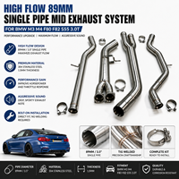 Système d'échappement intermédiaire à tuyau unique haute performance 89 mm en acier inoxydable 304 de 1,5 mm, ajustement universel, garantie 2 ans pour M3 M4 F80 F82 S55