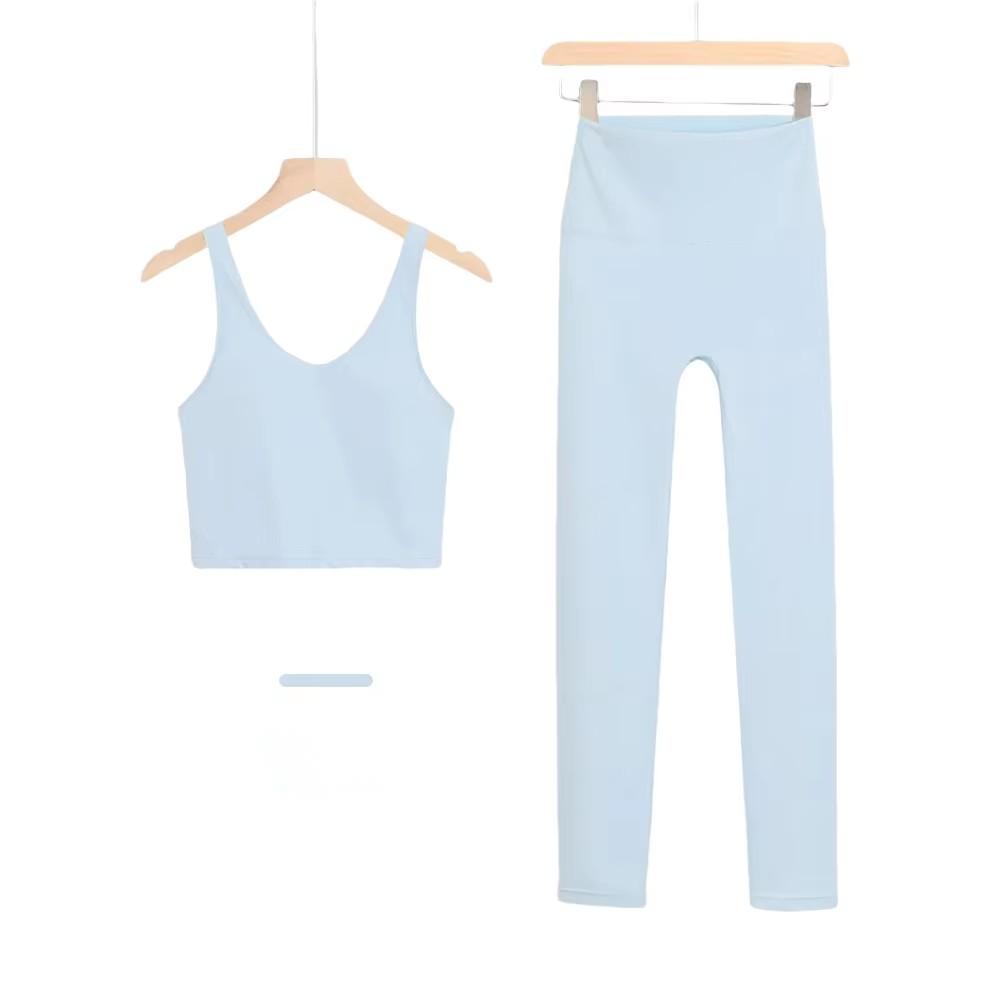 U-shaped cropped pants suit-powder blue