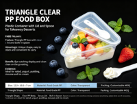 Nouvelle conception, boîte à dessert triangulaire de 300 ml avec couvercle et cuillère, gobelet à dessert en plastique robuste jetable pour tranches de gâteau