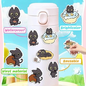 Autocollant en vinyle PET transparent découpé à l'emporte-pièce 50 pièces/sac mignon vilain petit chat noir Graffiti étiquettes auto-adhésives d'étanchéité de sac - Product Image 5