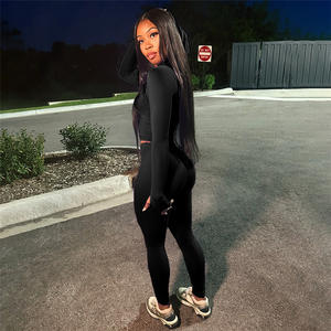 Conjunto de Dos Piezas con Pantalón para Mujer con Logo Personalizado Ropa de Otoño 2024 Chaqueta con Capucha de Color Sólido y Leggings para Fitness Chándal Ajustado - Product Image 6