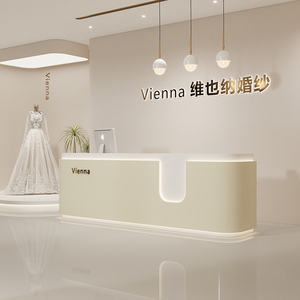 Modern Lacquer Reception Desk White Finish Black Trim LED Light Reception Counter Office Lobby Hotel Beauty Salon - Product Image 4