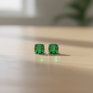 Orecchini a perno verdi E606 con taglio a cuscino, geometrici, in lega, gioielli da donna alla moda, design classico con montatura a griffe - Product Image 2