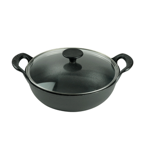 Wok chino de hierro fundido de doble ASA con tapa de vidrio de sartén de inducción de fondo plano Diseño clásico para el método antiguo de salteado - Product Image 1