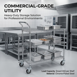 Heavy Load 3 Layers Adjustable Chrome Metal <b>Wire</b> Storage Rack Rolling <b>Wire</b> <b>Shelving</b> Trolley - Product Image 3