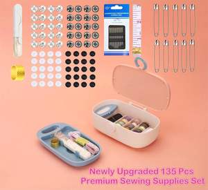 Kit de couture DIY vert 135 pièces, simple, en plastique, pour voyage, avec accessoires de réparation et fils, pour usage familial - Product Image 2