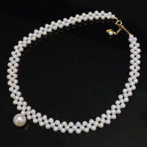 Handmade US 14K Gold Filled Pearl <b>Choker</b> 3.5-4mm Freshwater Pearl & 10-11mm Edison Pearl Hand Woven Women Wedding Necklace - Product Image 2