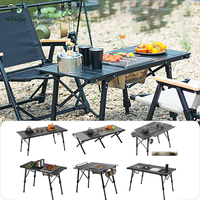 Mesa Plegable para Exteriores, Ideal para Senderismo, con Altura Ajustable y Patas Antideslizantes para Acampar y Hacer Picnic en Cualquier Terreno