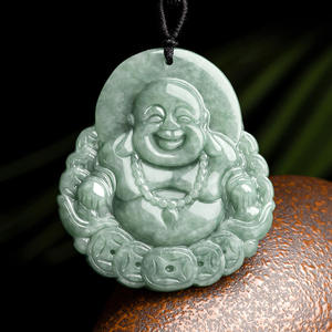 Pendentif Bouddha en jadéite naturelle vert pois, UNISEXE, style bouddhiste chinois, cadeau avec certificat d'évaluation FG30 - Product Image 1