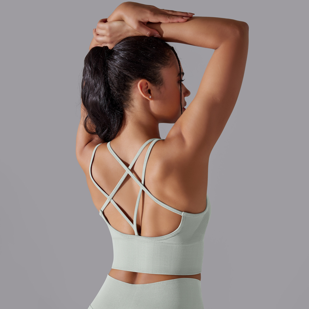 Women's Solid Color Cross Back Workout Bra Yoga Running Top