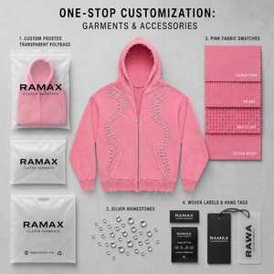 Sweat-shirt unisexe rose à capuche zippé avec strass, en coton molletonné épais 420 GSM, style décontracté automne, ODM - Product Image 2