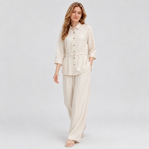 Ensemble 2 pièces pour femmes, chemise boutonnée et pantalon large, tenue décontractée pour la plage et les vacances - Product Image 4