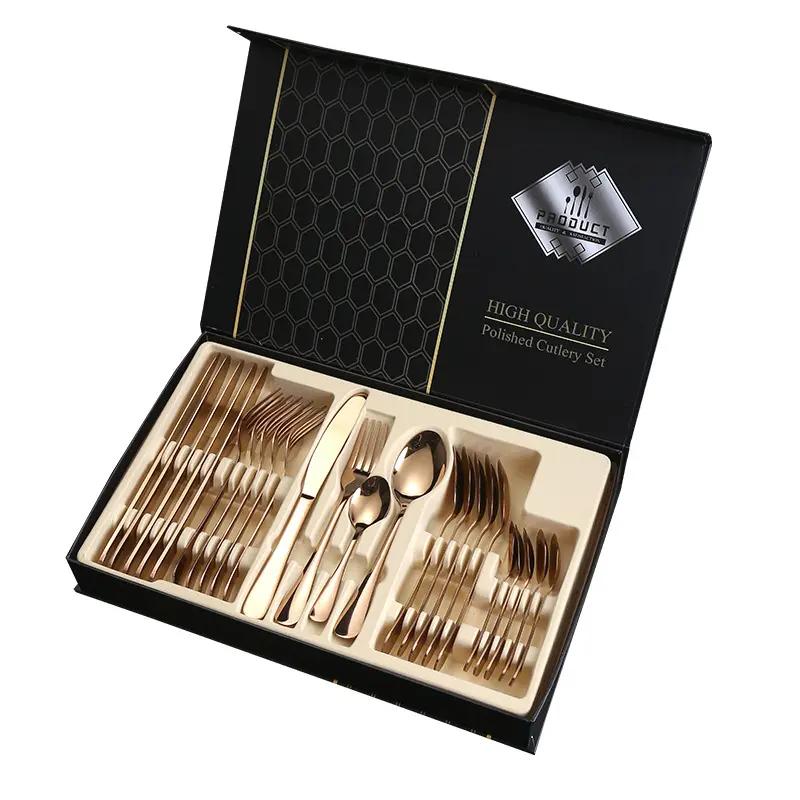 Wholesale western Spoon Fork Knife set 24 pcs cutlery stainless steel dinnner ware flatware set with gift box for party wedding