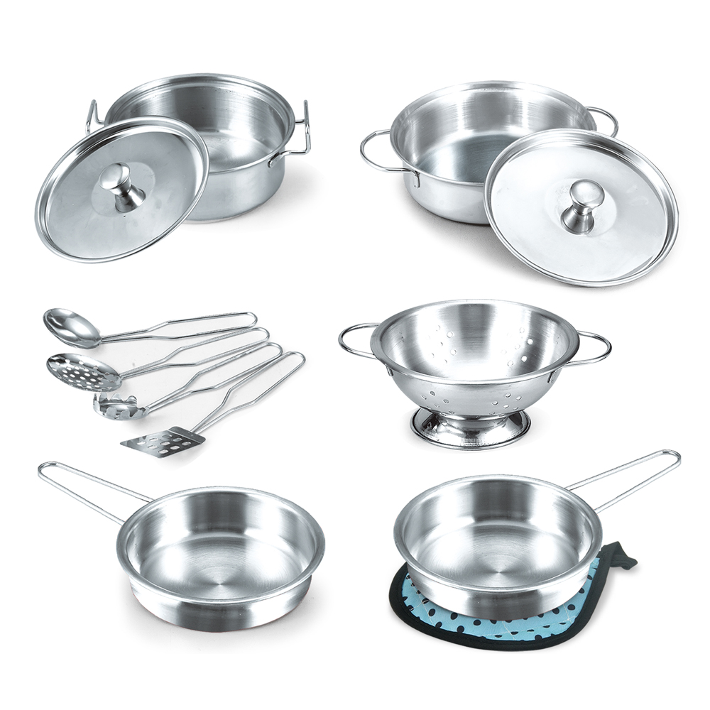Оптовая продажа, 12 шт. кастрюль и сковородок, маленькая посуда, мини набор кухонных игрушек из нержавеющей стали для детей