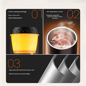 Nouvelle <span class=keywords><strong>machine</strong></span> à café portable en plastique 2-en-1 pour <span class=keywords><strong>voiture</strong></span>, bureau, voyage, camping, voyage d'affaires, recharge USB, sans prise, alimentée par batterie - Product Image 6
